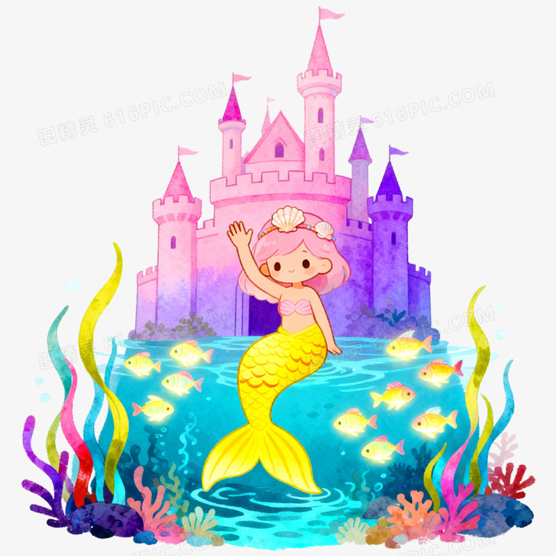 卡通手绘童话故事海的女儿免抠元素
