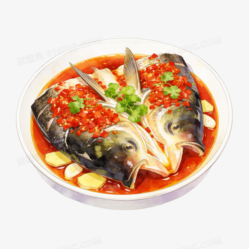 插画风格剁椒鱼头特色美食免抠元素