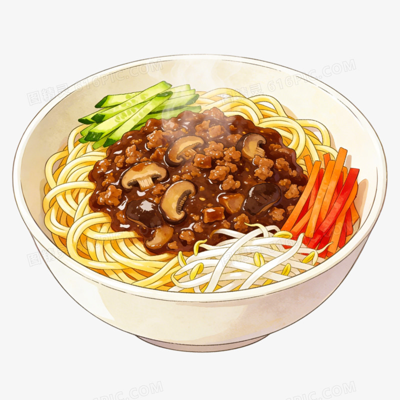 插画风格武汉炸酱面特色美食免抠元素