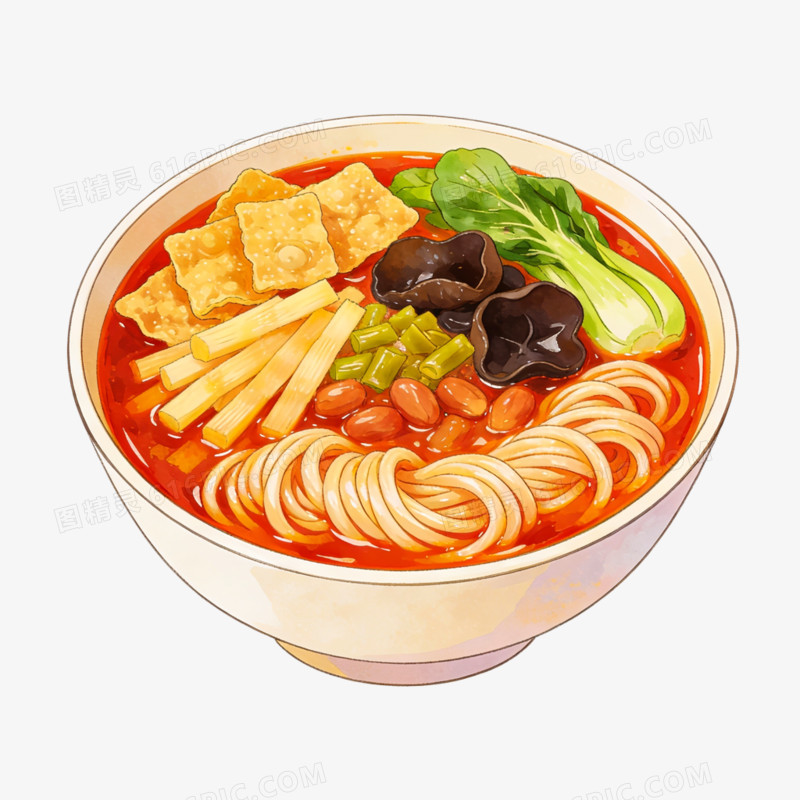 插画风格柳州螺蛳粉特色美食免抠元素