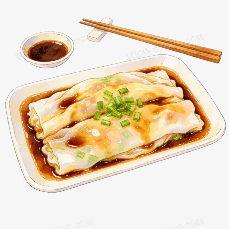 插画风格广东肠粉特色美食免抠元素