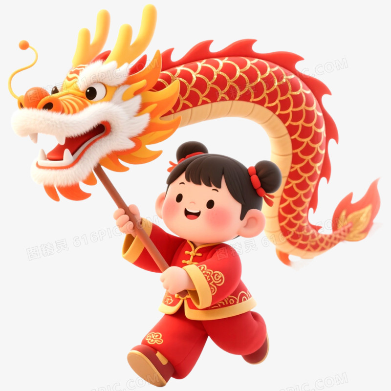 卡通手绘二月二龙抬头免抠元素