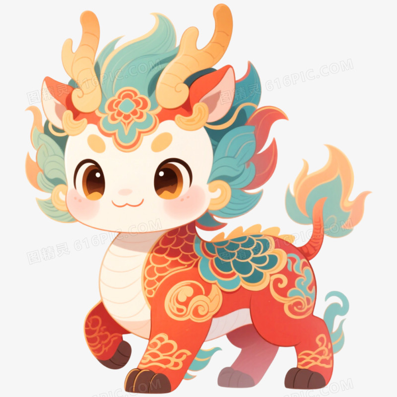 手绘插画瑞兽麒麟免抠元素