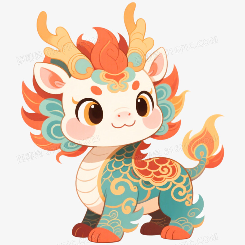 手绘插画瑞兽麒麟免抠元素