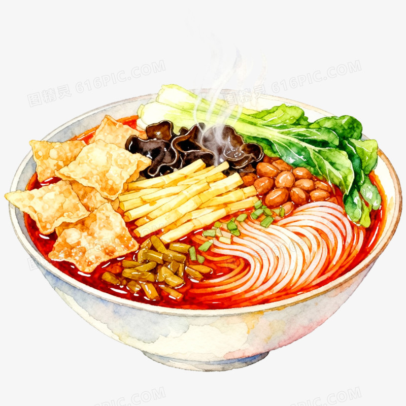 手绘插画柳州螺蛳粉免抠元素