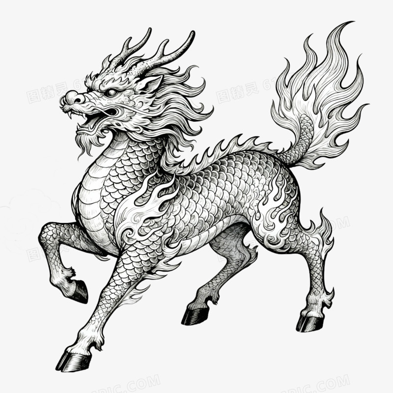 手绘插画瑞兽麒麟免抠元素