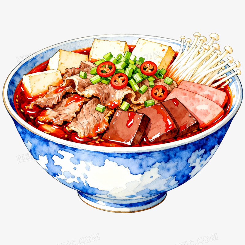 手绘插画成都毛血旺免抠元素