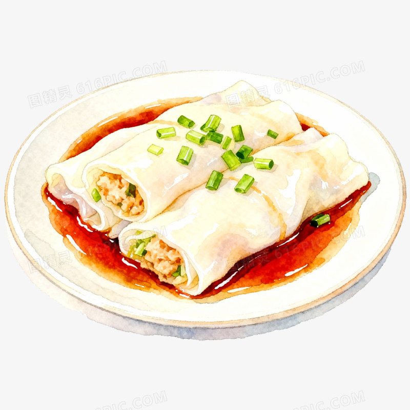 手绘插画广东肠粉免抠元素