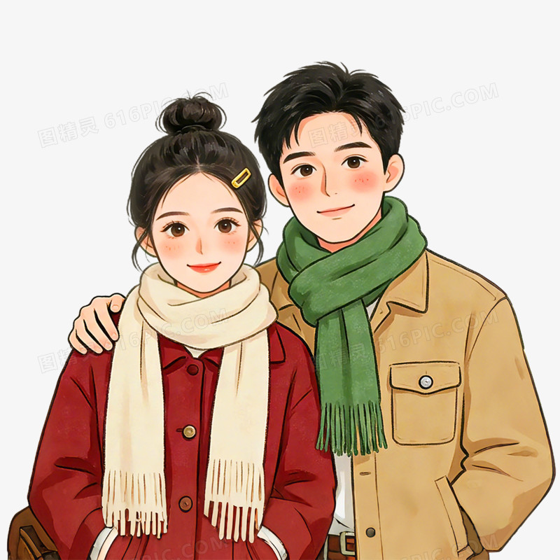 卡通手绘情侣头像免抠元素