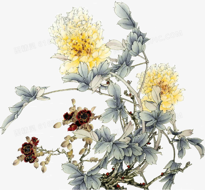 水墨画黄色花朵