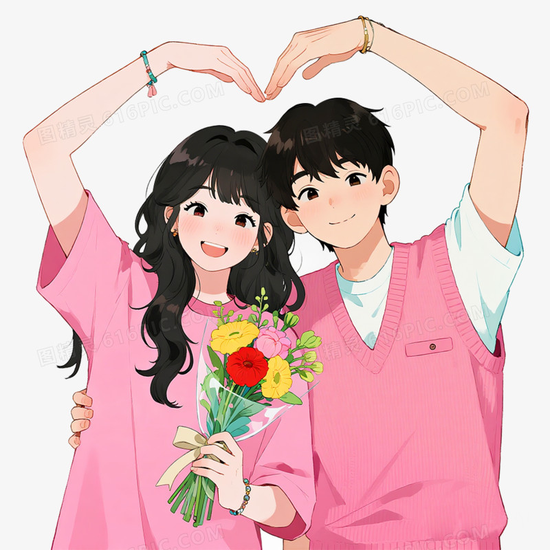 卡通手绘情侣头像免抠元素