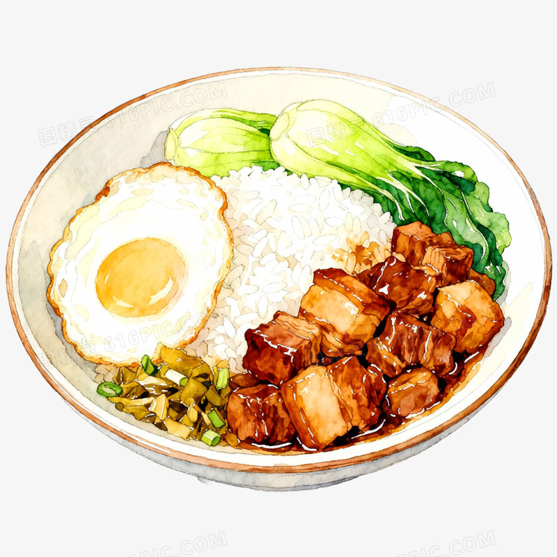 手绘插画台湾卤肉饭免抠元素
