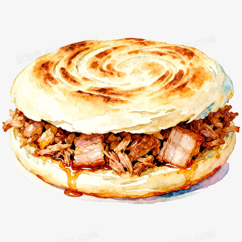 手绘插画陕西西安肉夹馍免抠元素