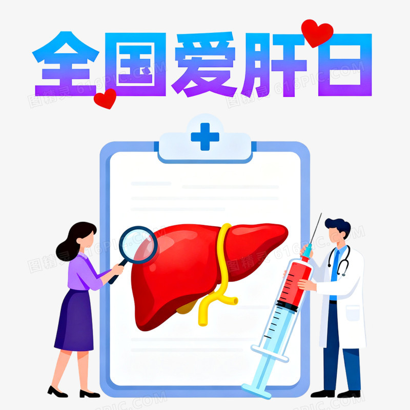 卡通手绘全国爱肝日免抠元素