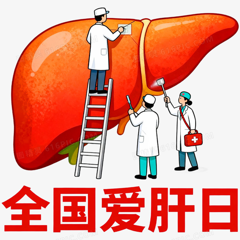卡通手绘全国爱肝日免抠元素