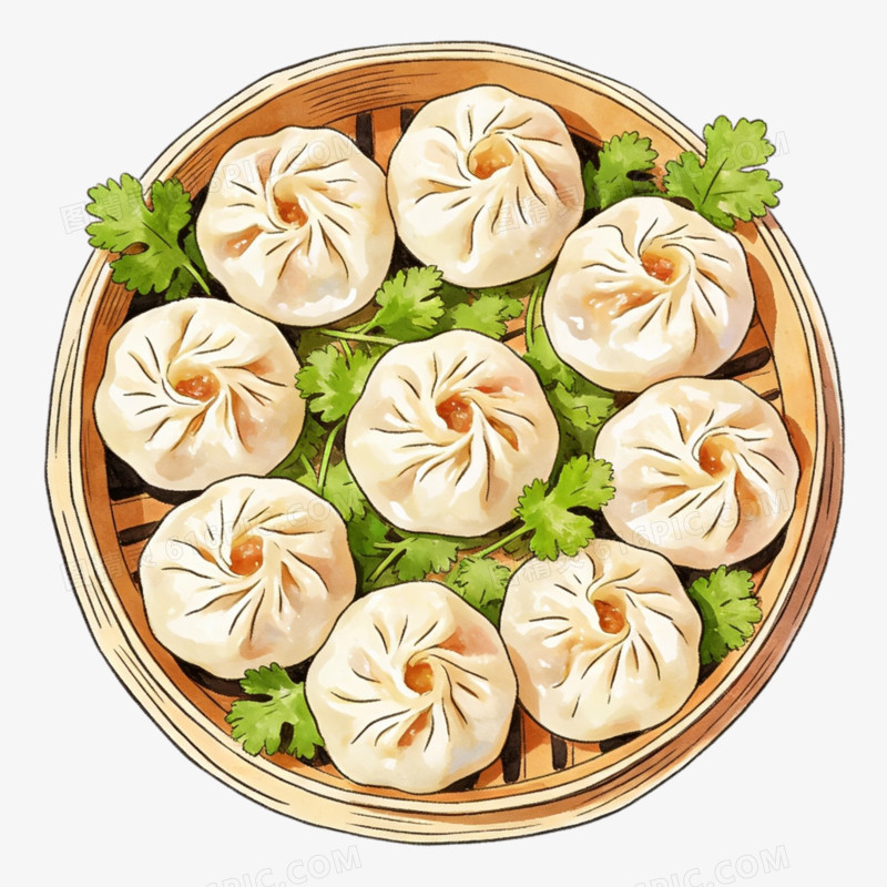 卡通手绘上海小笼包免抠元素