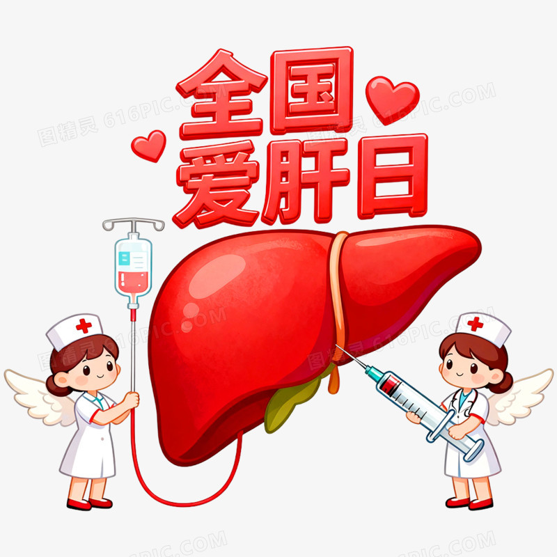 卡通手绘全国爱肝日免抠元素