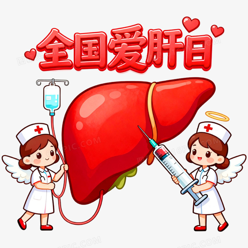 卡通手绘全国爱肝日免抠元素