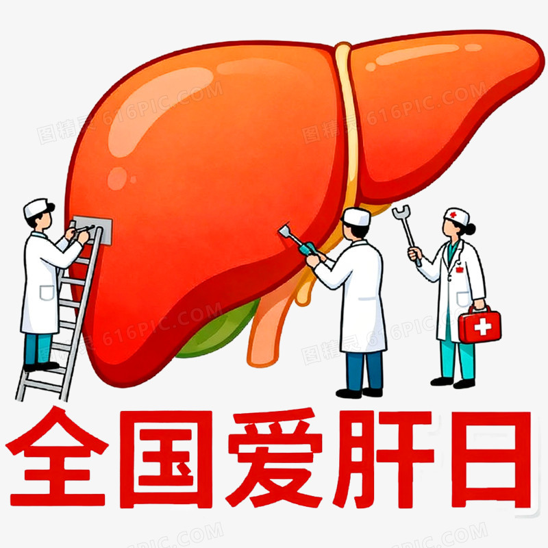 卡通手绘全国爱肝日免抠元素