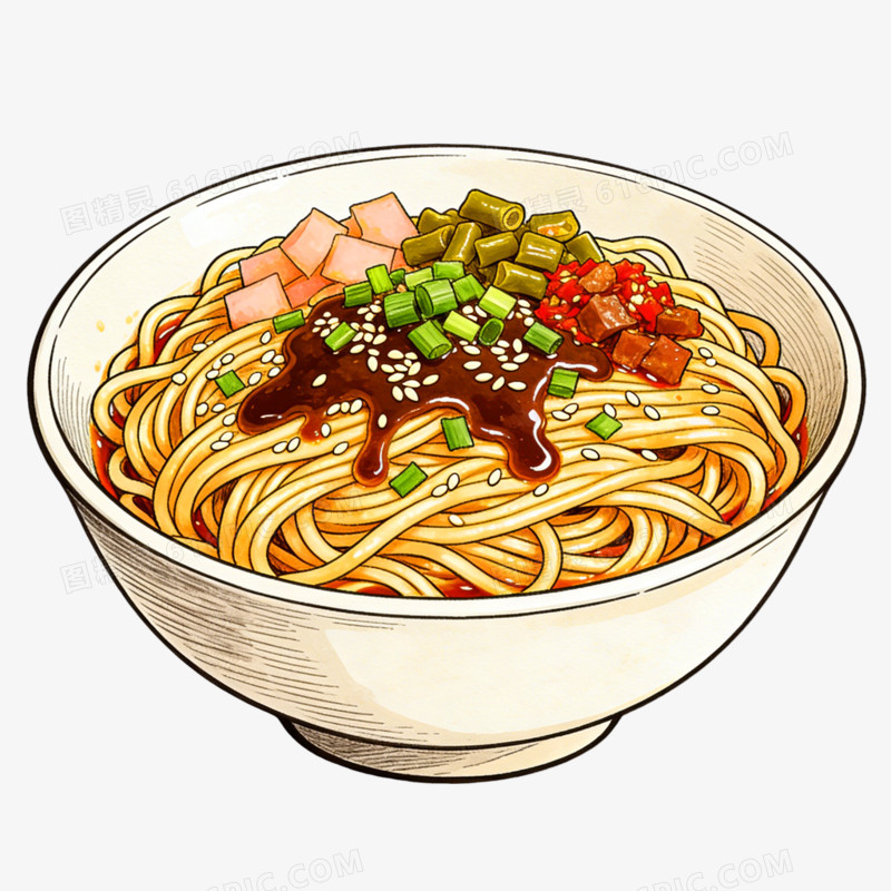 卡通手绘武汉热干面免抠元素