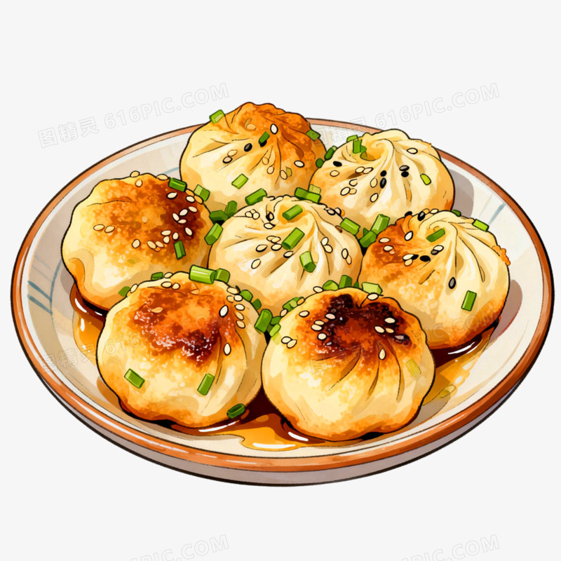 卡通手绘上海生煎包免抠元素