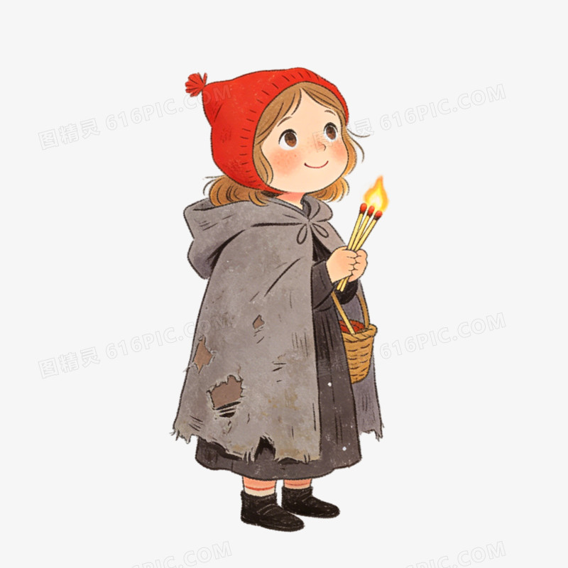 插画风格童话故事卖火柴的小女孩免抠元素
