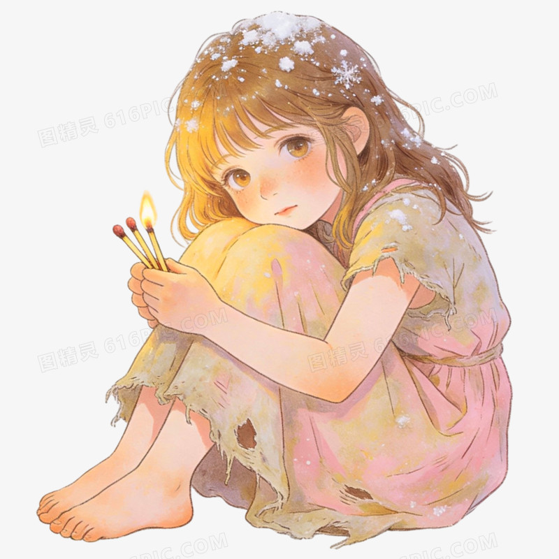 插画风格童话故事卖火柴的小女孩免抠元素