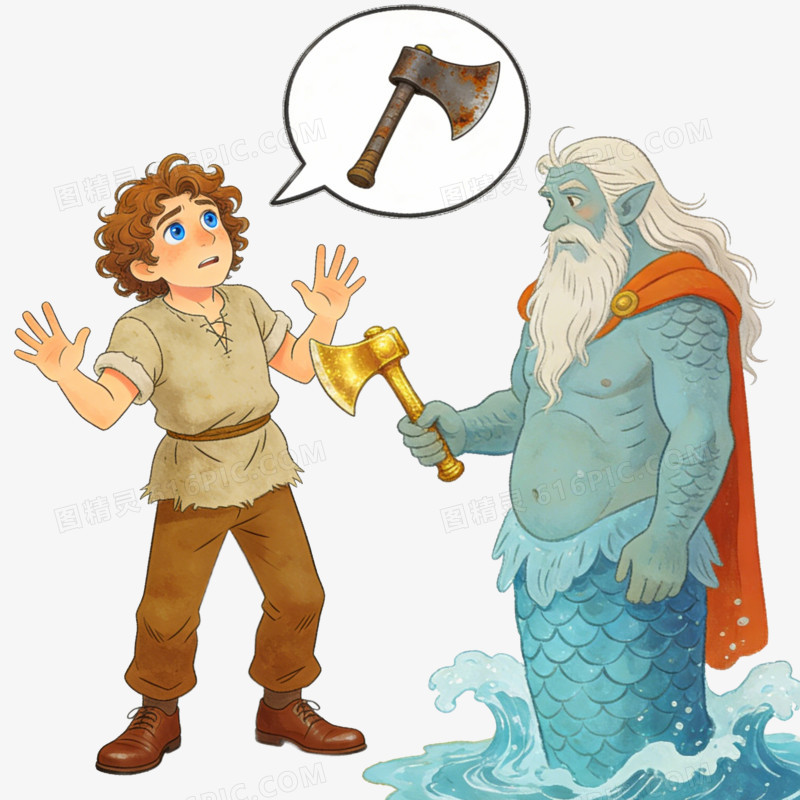 卡通金斧头银斧头故事免抠元素