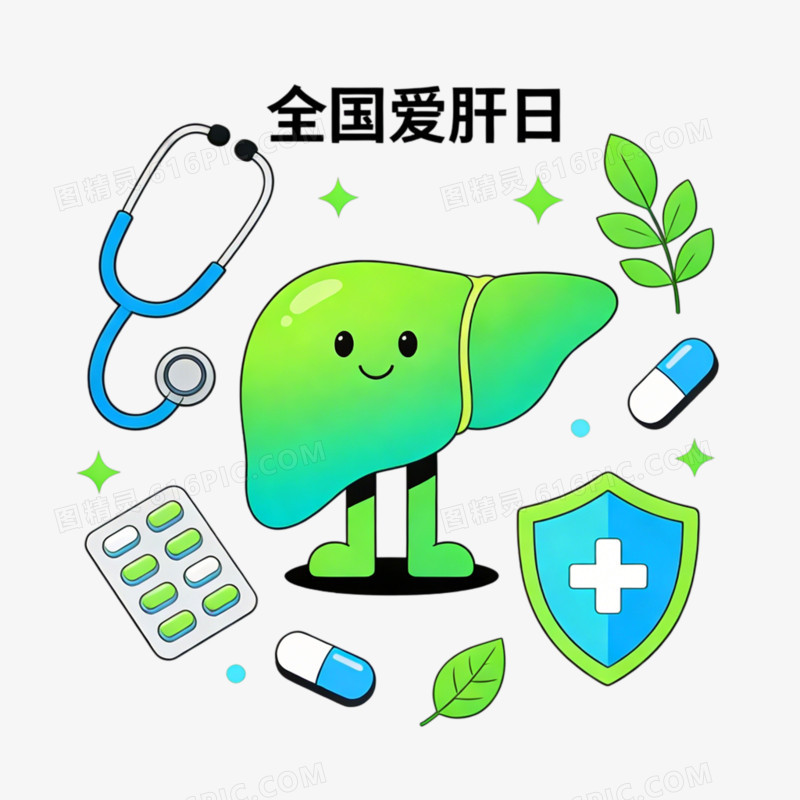 手绘插画风格全国爱肝日素材免抠元素