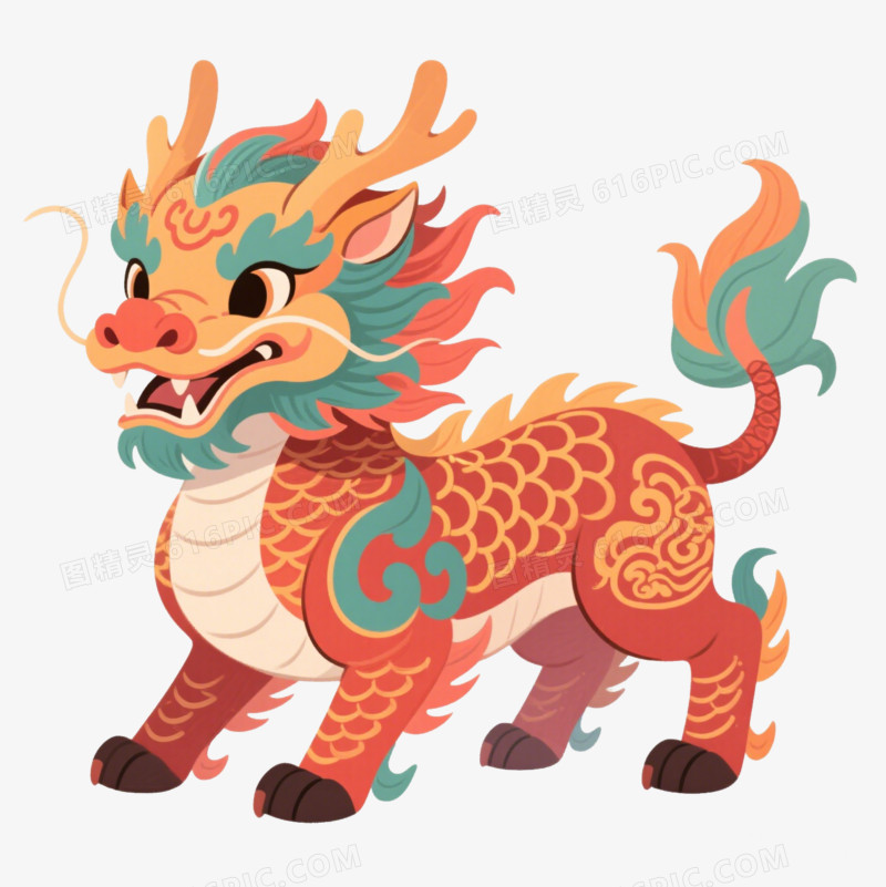 卡通彩色麒麟免抠元素