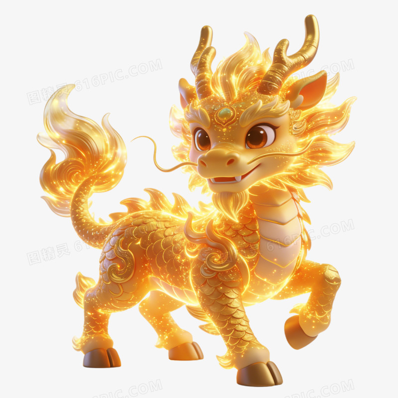 3D卡通金色麒麟免抠元素