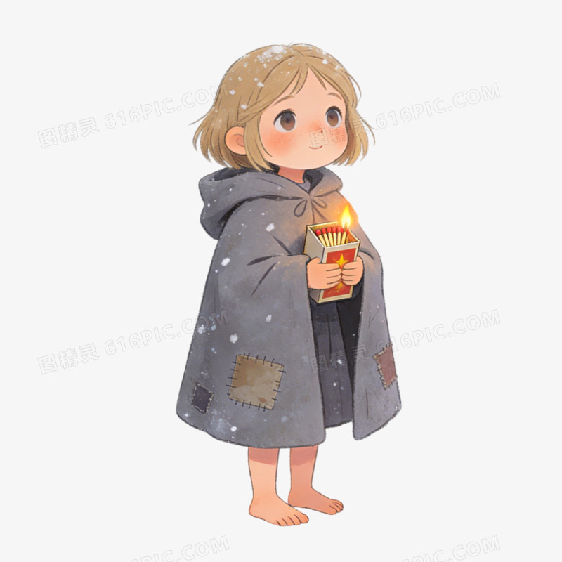 手绘插画风格童话故事卖火柴的小女孩素材免抠元素