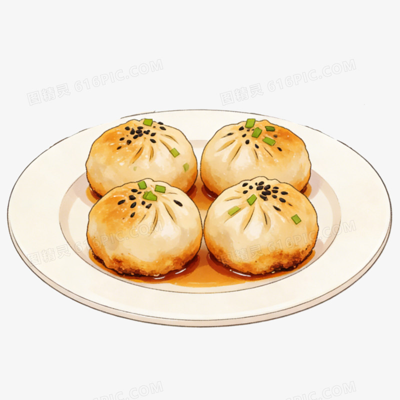 卡通手绘风上海生煎包免抠元素