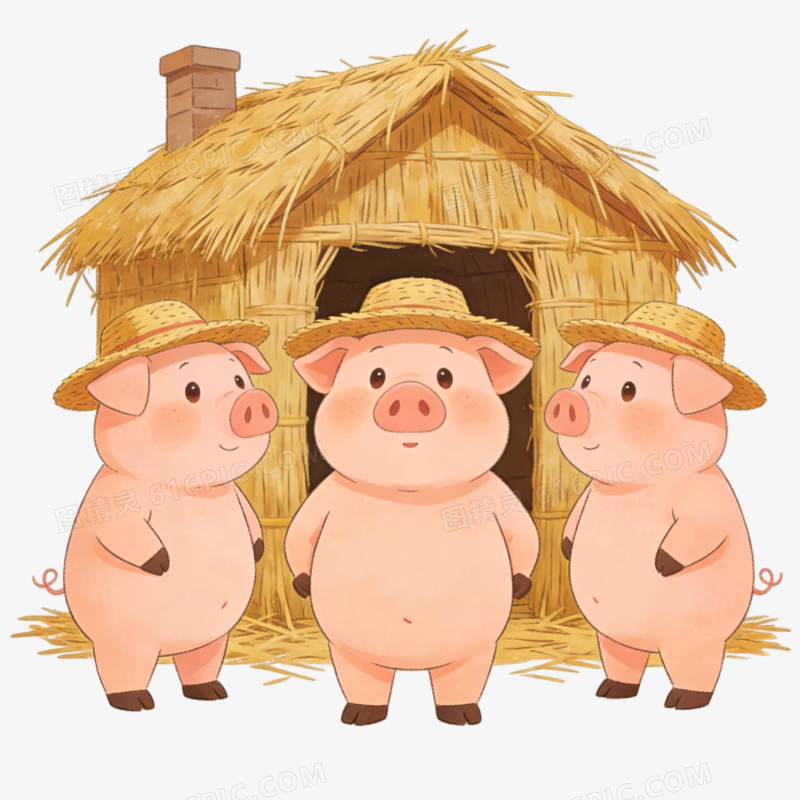 卡通手绘三只小猪免抠元素