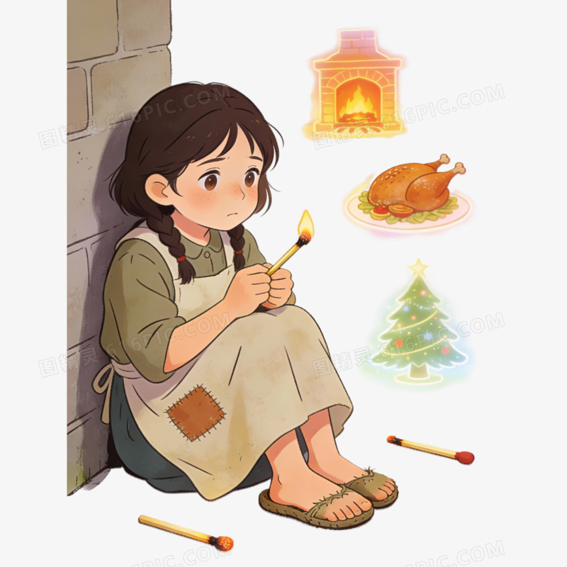 卡通手绘卖火柴的小女孩免抠元素