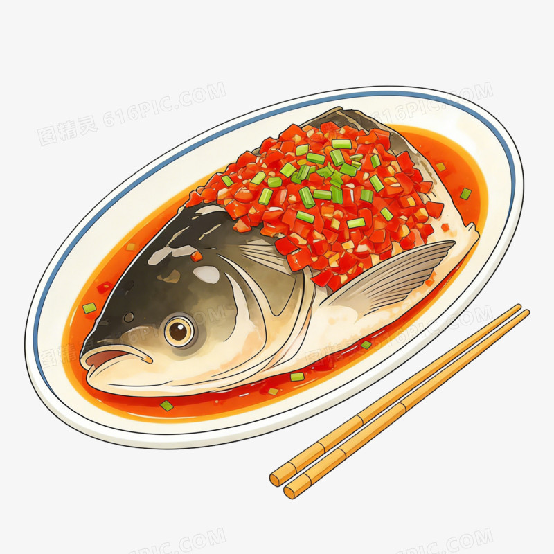 卡通手绘风湖南剁椒鱼头免抠元素