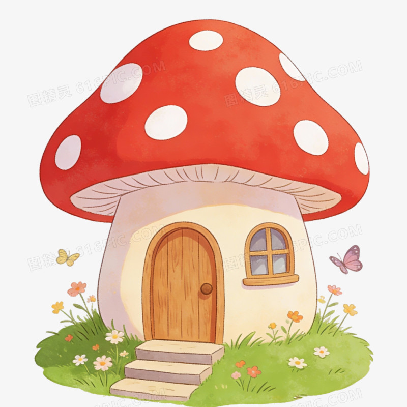 卡通手绘蘑菇屋免抠元素