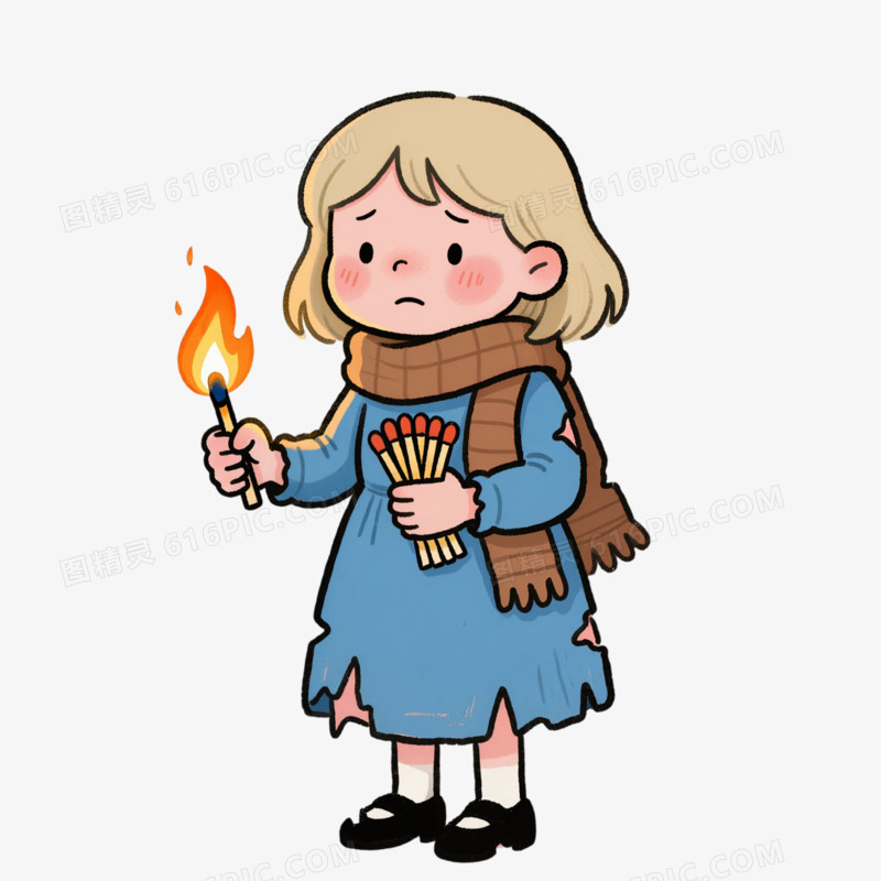 卡通手绘卖火柴的小女孩免抠元素