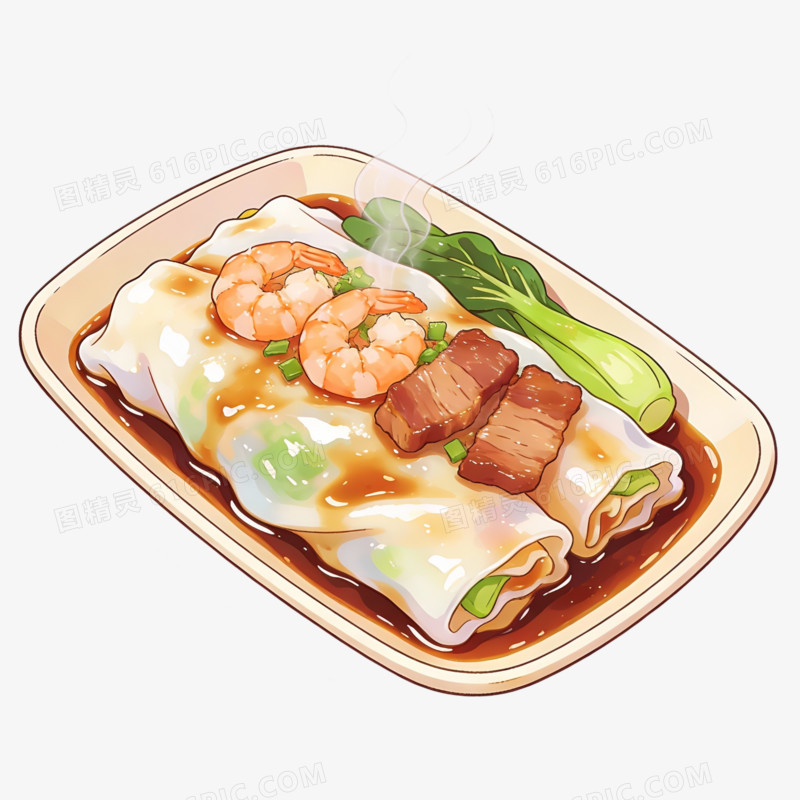 卡通手绘风广东肠粉免抠元素