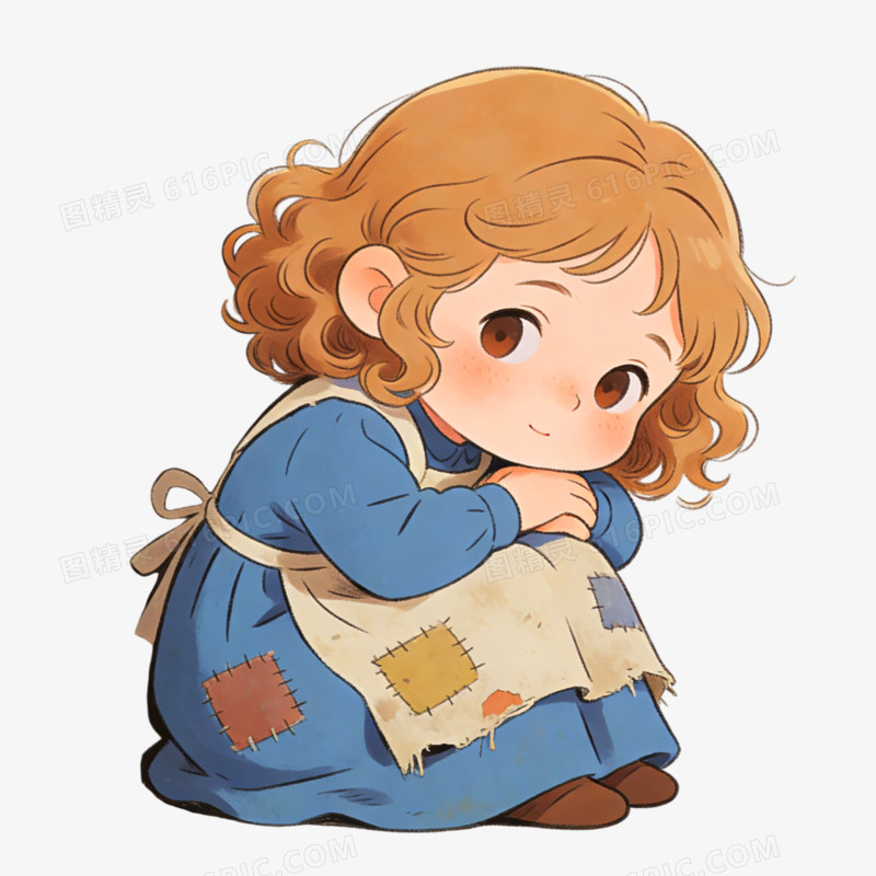 手绘插画风格童话故事卖火柴的小女孩素材免抠元素