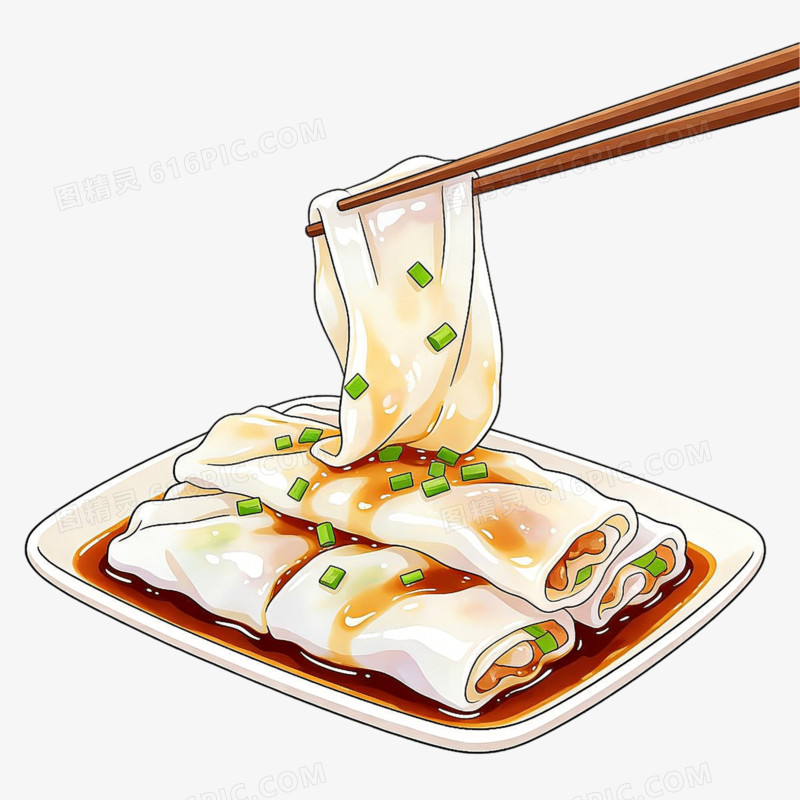 卡通手绘风广东肠粉免抠元素