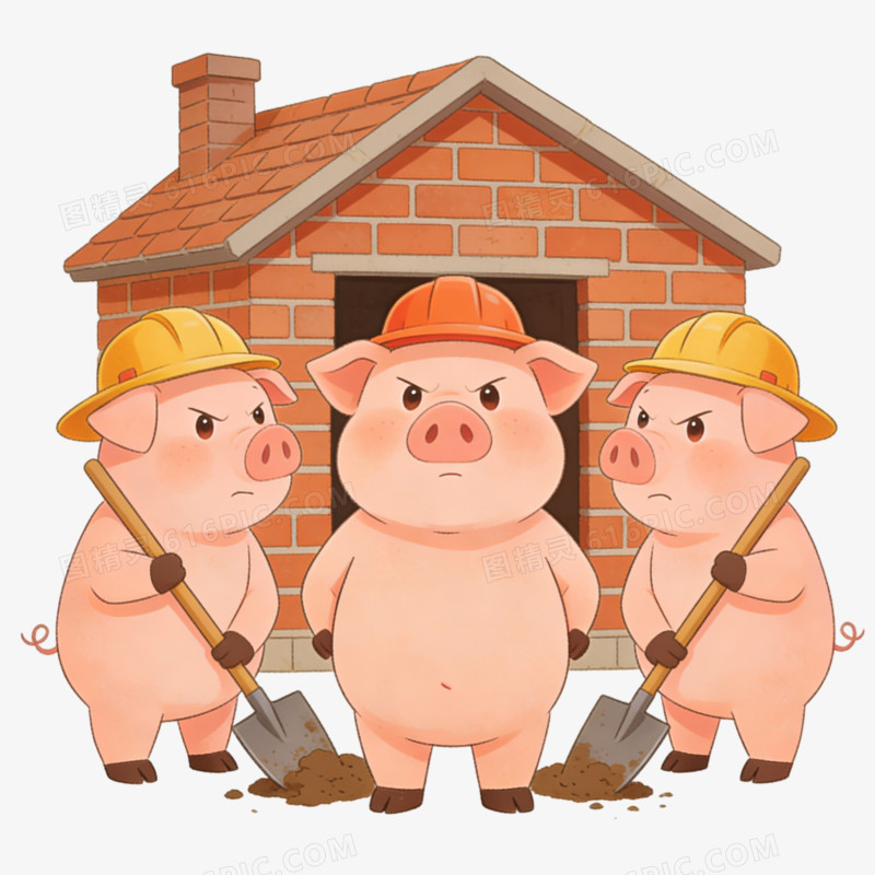 卡通手绘三只小猪免抠元素
