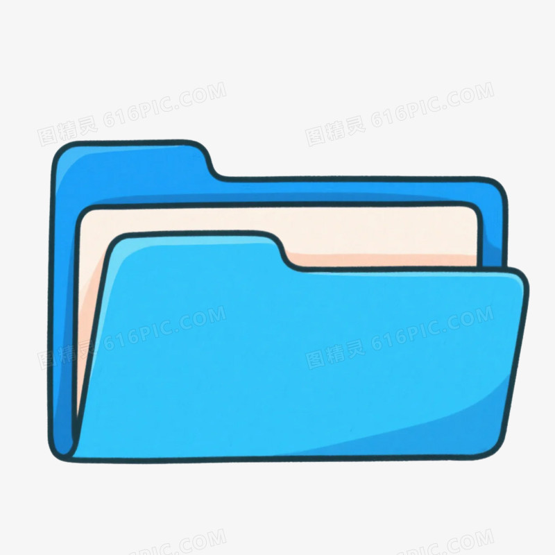 蓝色卡通插画风教育文具图标文件夹免抠元素