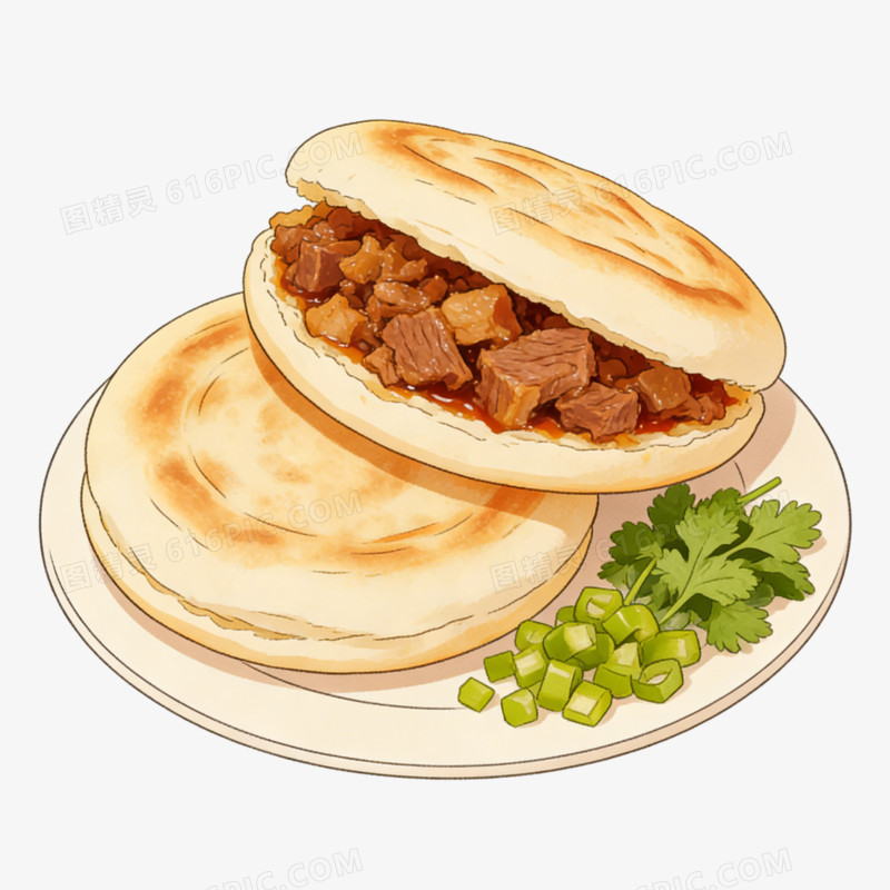 卡通手绘风陕西西安肉夹馍免抠元素