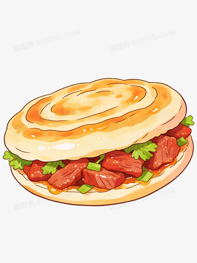 卡通手绘风陕西西安肉夹馍免抠元素