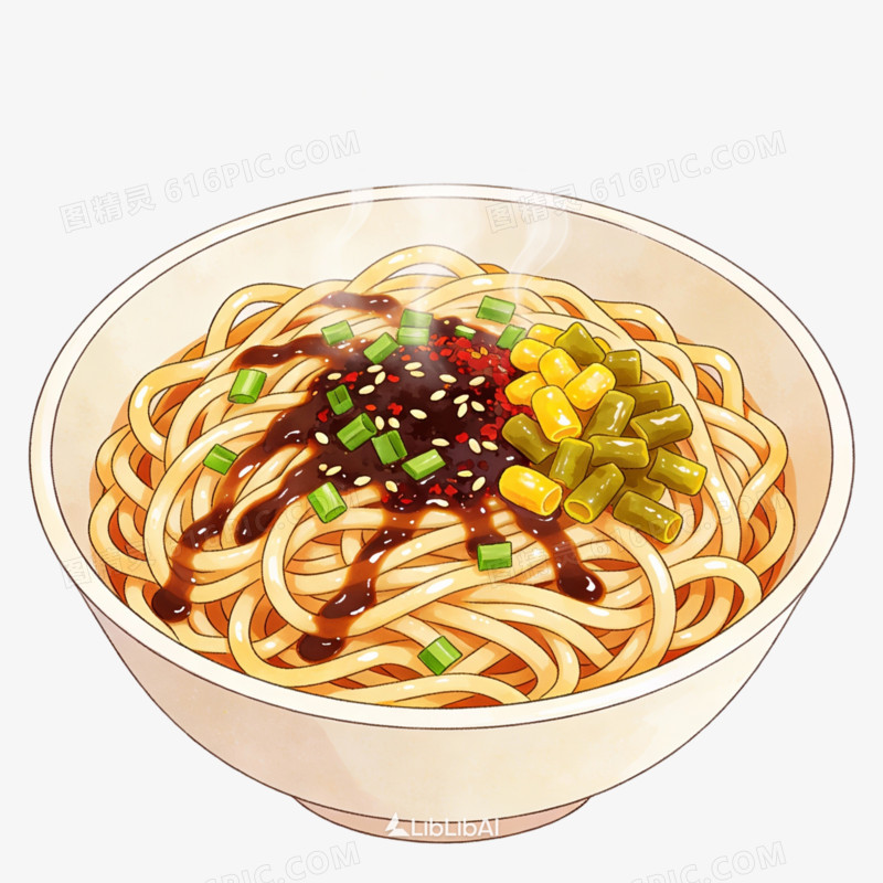 卡通手绘风武汉热干面免抠元素