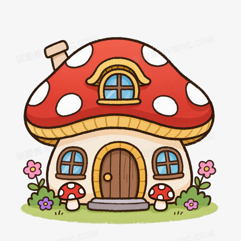 卡通手绘蘑菇屋免抠元素