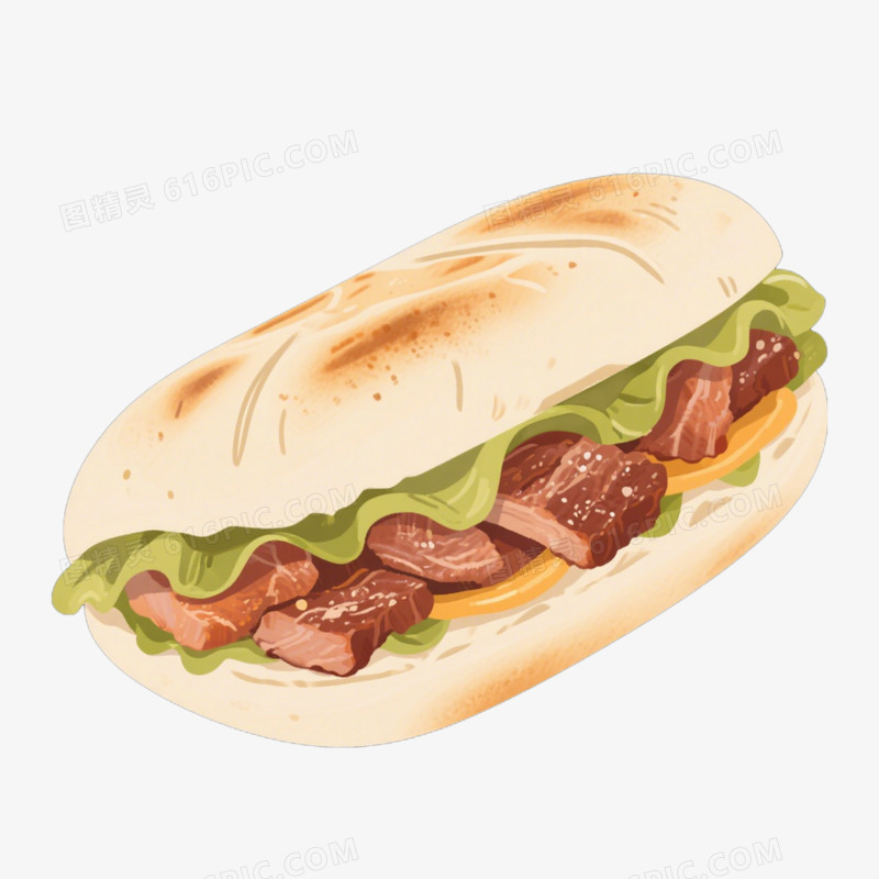 地方美食陕西肉夹馍免抠元素