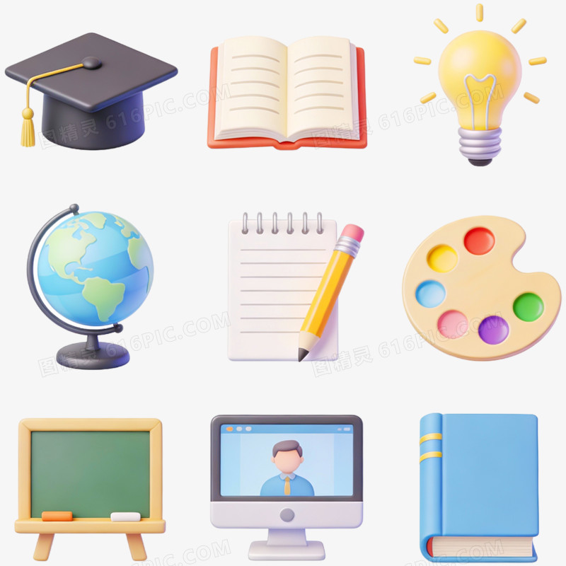 手绘插画教育图标免抠元素