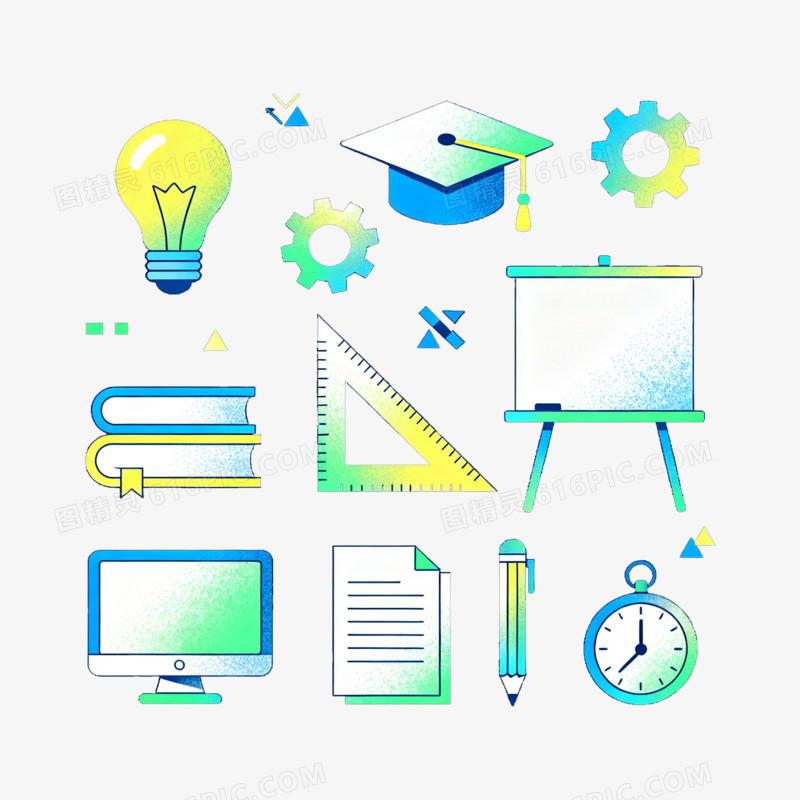 扁平风渐变简洁教学图标免抠元素